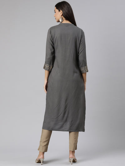 Neeru's Grey Regular Straight Solid Kurtas