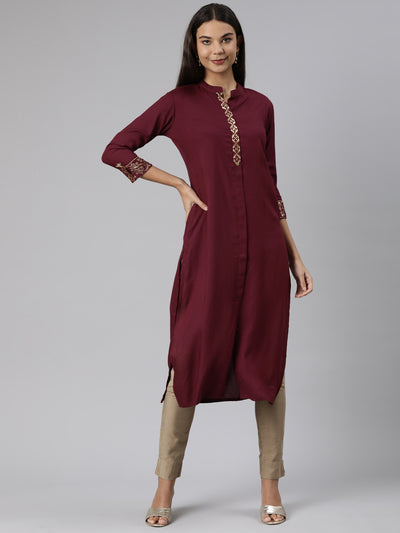 Neeru's wine Regular Straight Solid Kurtas