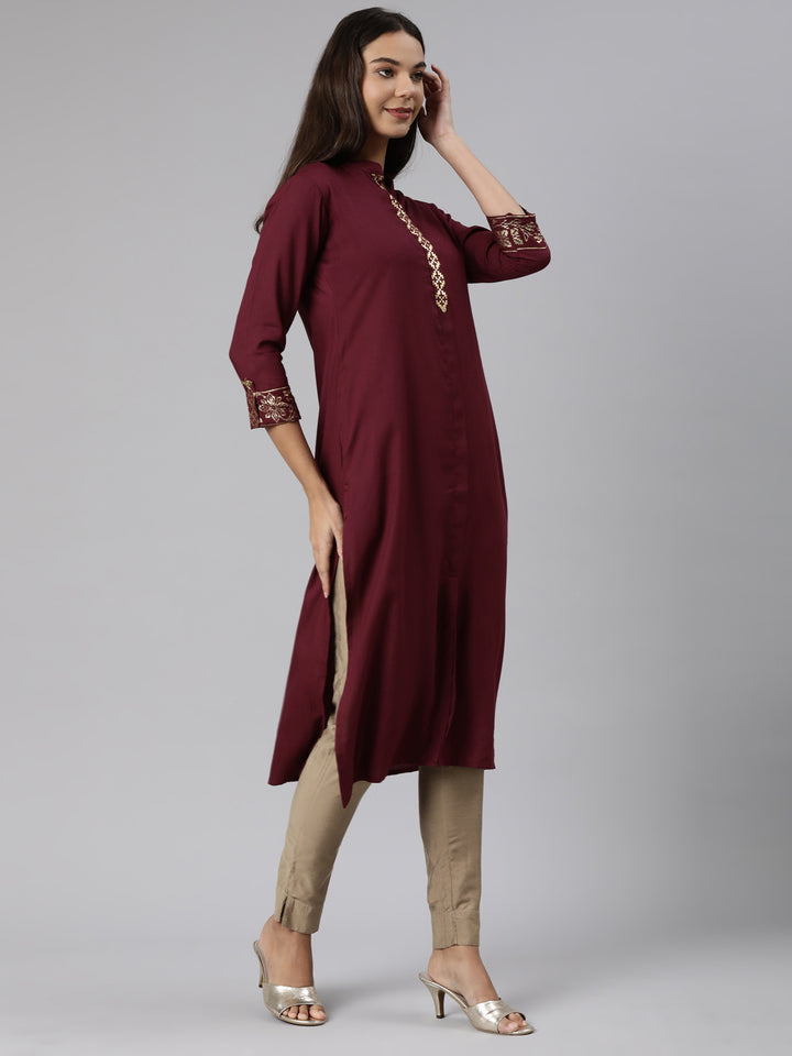 Neerus wine Regular Straight Solid Kurta
