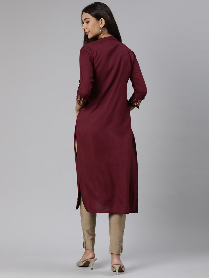 Neerus wine Regular Straight Solid Kurta