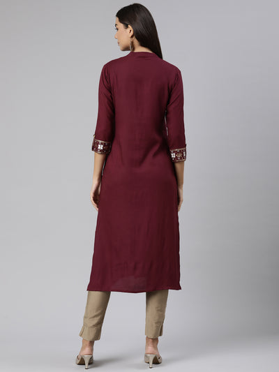 Neeru's Purple Regular Straight Solid Kurtas