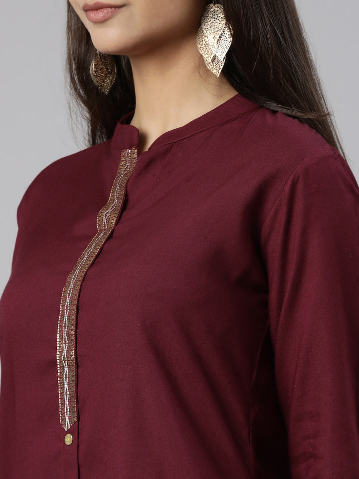 Neerus Purple solid straight kurti - detail view 1