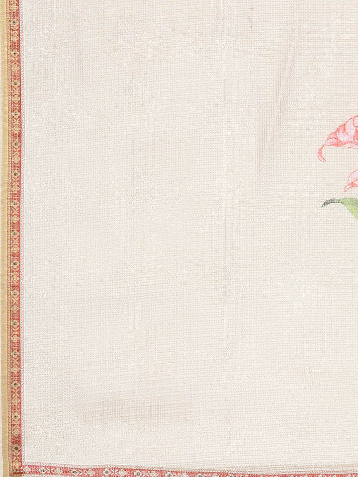 Neerus Beige Regular Straight Printed Kurta and Trousers With Dupatta