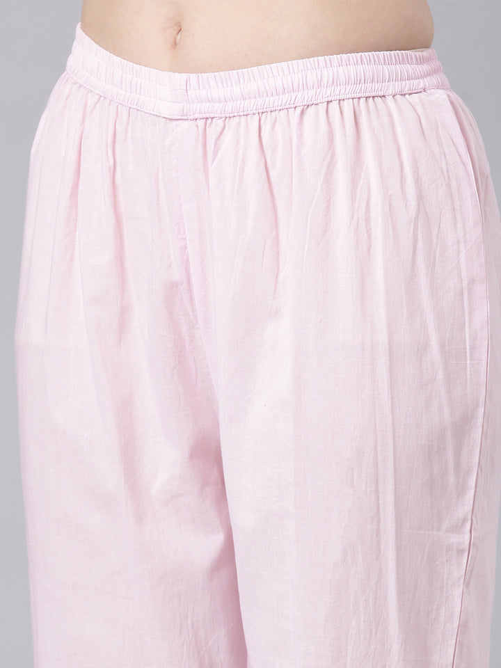 Neerus Pink Printed Straight Kurta and Trousers With Dupatta