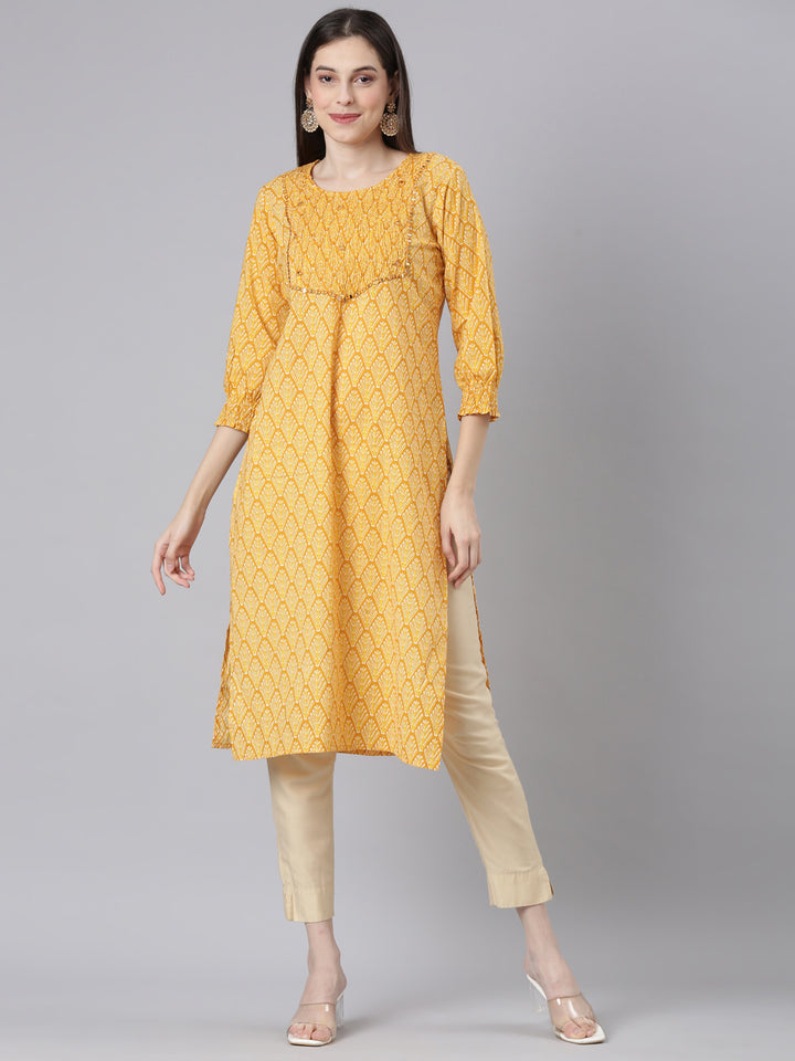 Neerus Mustard Casual Quirky Straight Kurtas