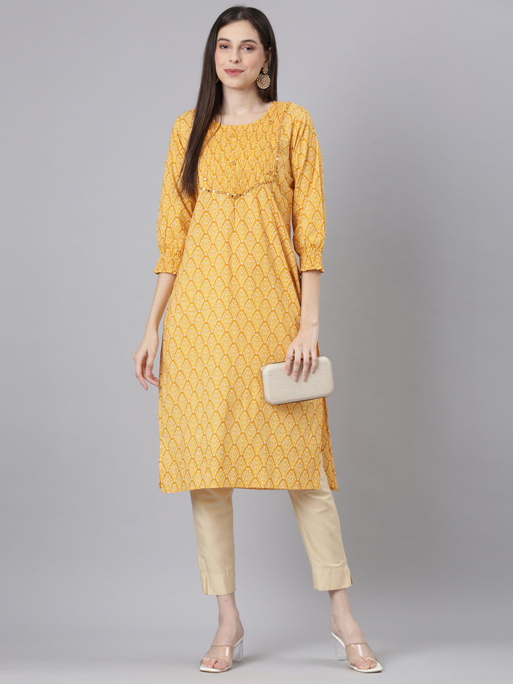 Neerus Mustard Casual Quirky Straight Kurtas
