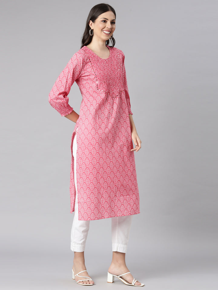 Neerus Pink Casual Quirky Straight Kurtas