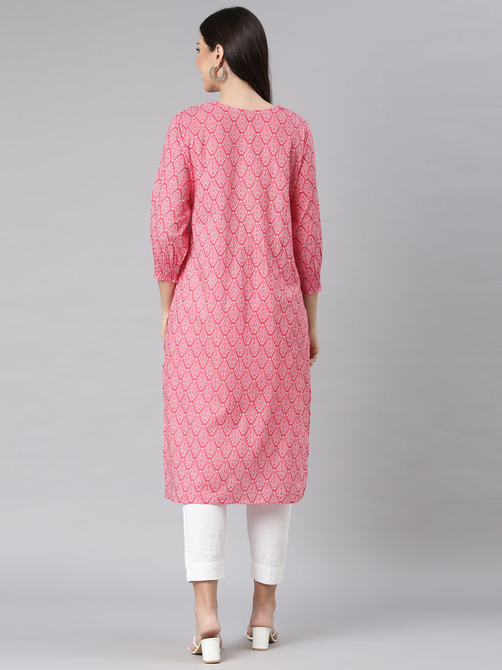 Neerus Pink Casual Quirky Straight Kurtas