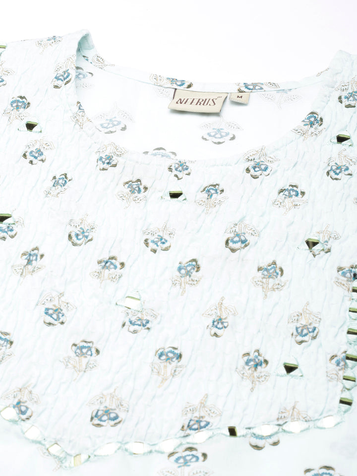 Neerus Blue Straight Casual Floral Straight Kurtas