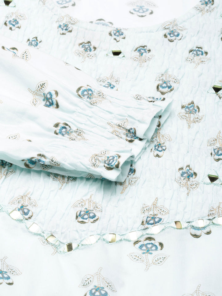 Neerus Blue Straight Casual Floral Straight Kurtas