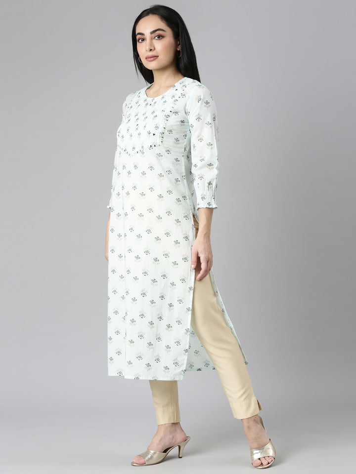 Neerus Blue Straight Casual Floral Straight Kurtas