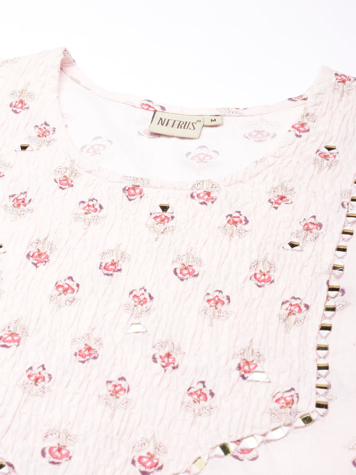 Neerus Pink Straight Casual Floral Straight Kurtas