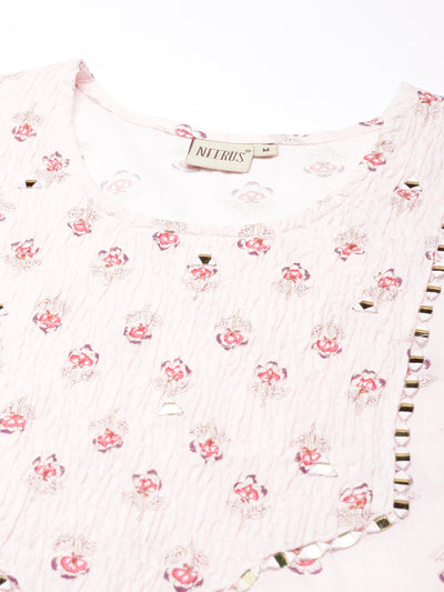 Neerus Pink Straight Casual Floral Straight Kurtas