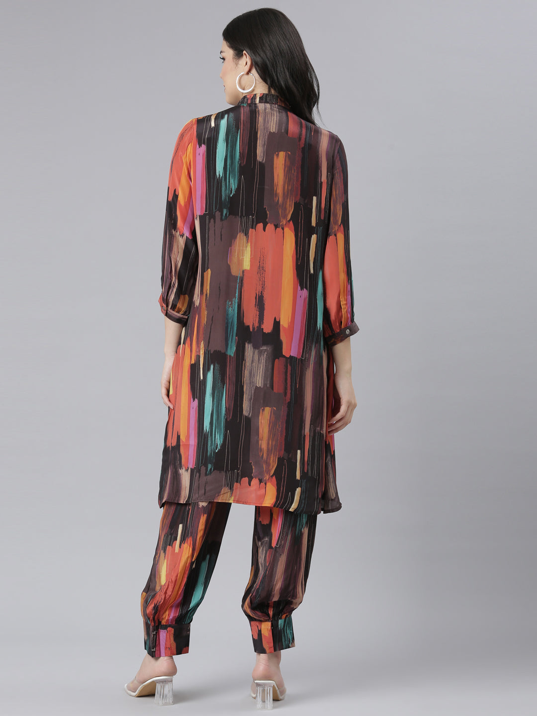 Neerus Multi muslin colourblocked straight kurta set - side view