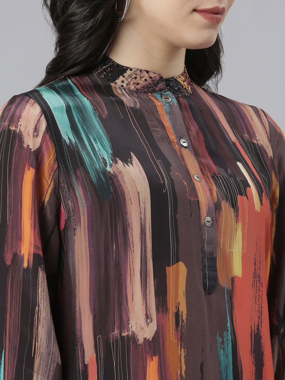 Neerus Multi muslin colourblocked straight kurta set - detail view 1