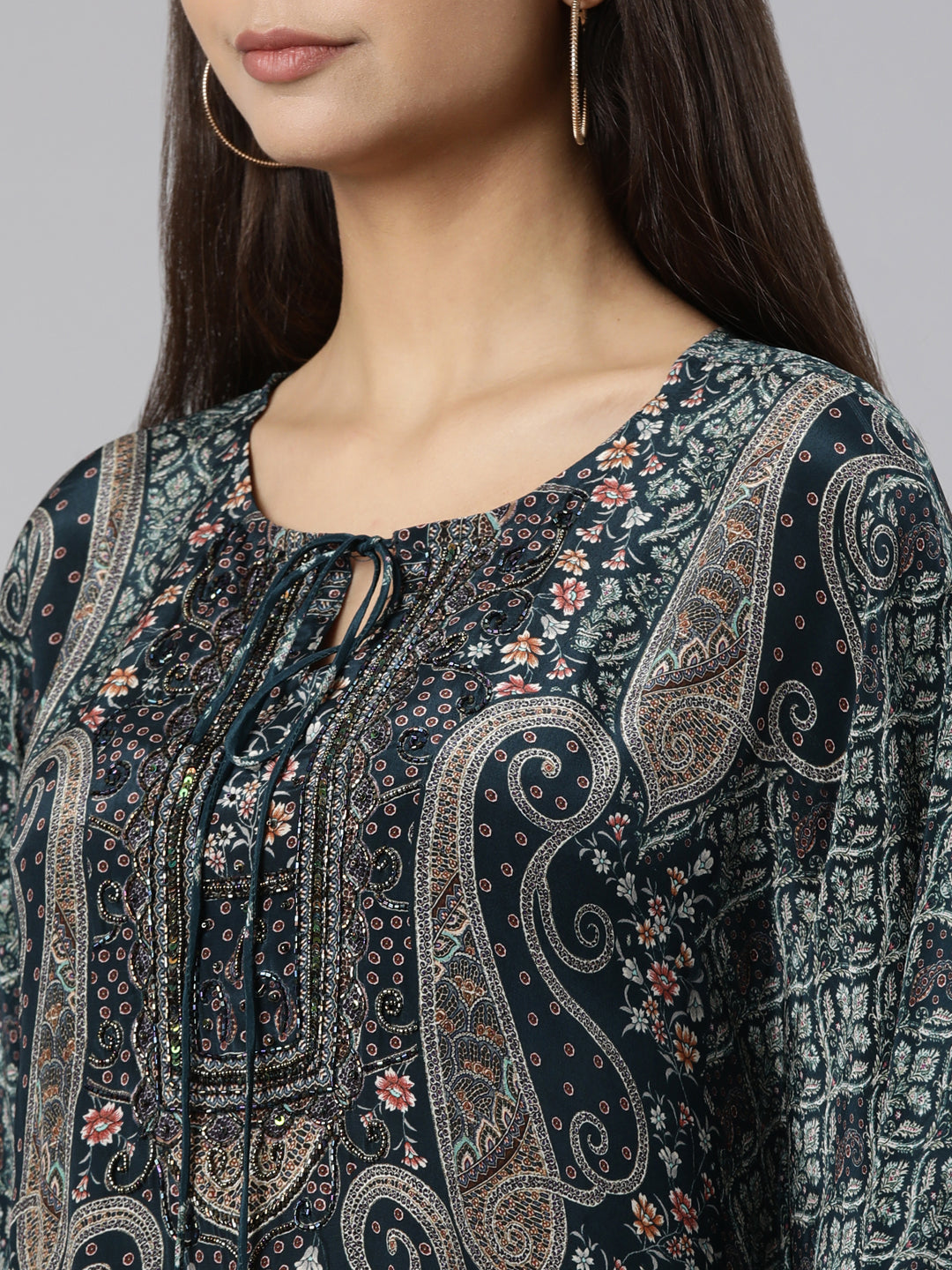 Neerus Green Regular High-Low Paisley Kurta And Palazzos