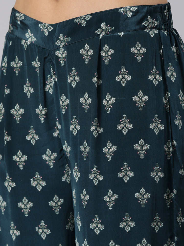 Neerus Green Regular High-Low Paisley Kurta And Palazzos