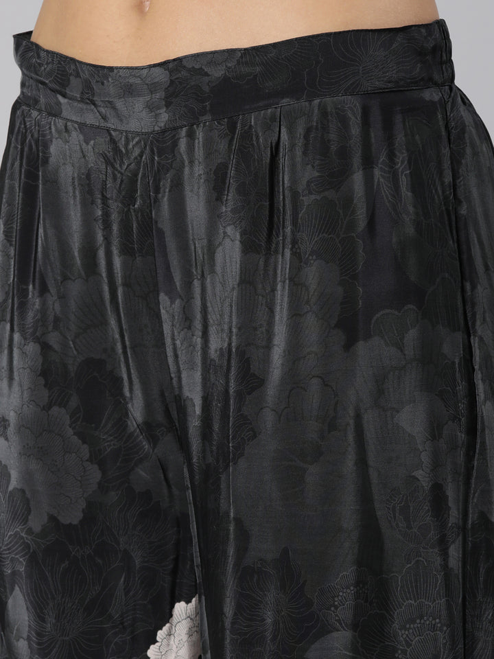 Neerus Grey Regular High-Low Floral Kaftan Kurta Palazzos