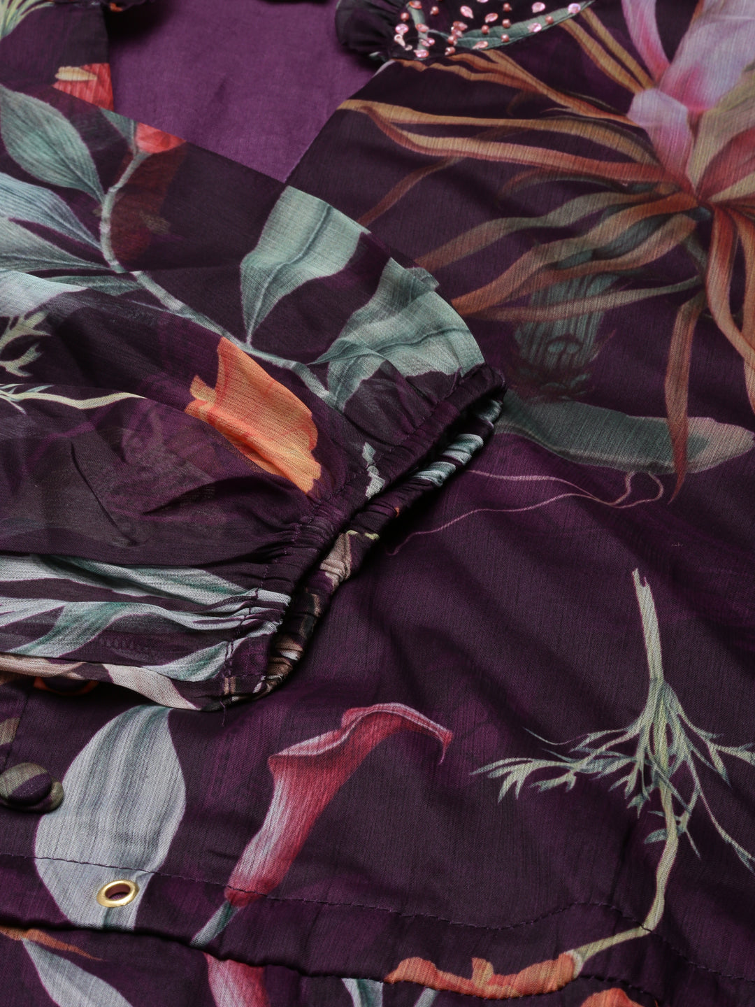 Neeru's Purple Flared Casual Floral Dresses