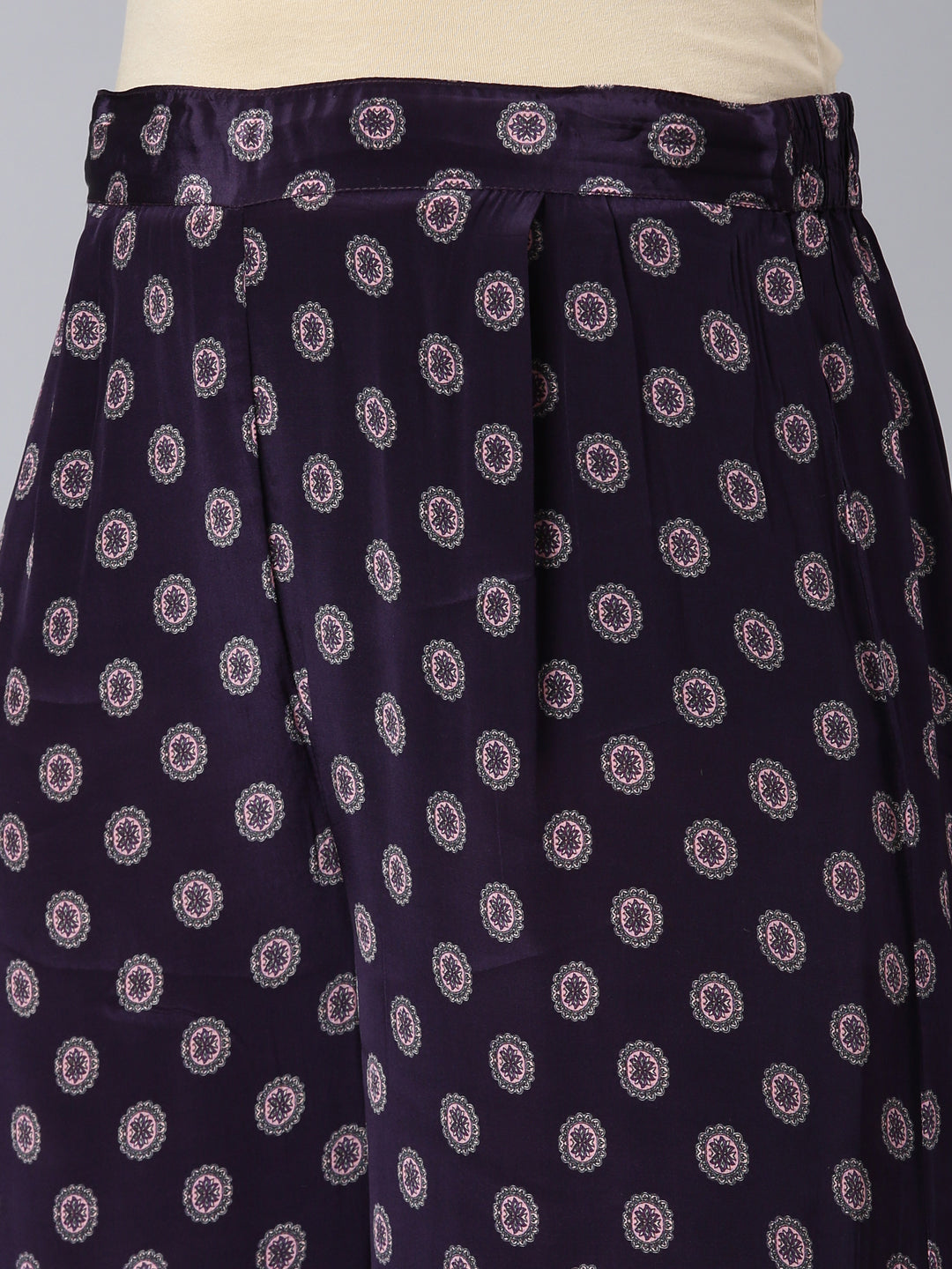 Neerus Purple silk printed kurta set with palazzo - detail view 3