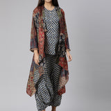 Neerus Multi Regular Straight Chevron Kurta And Veshti With Jacket