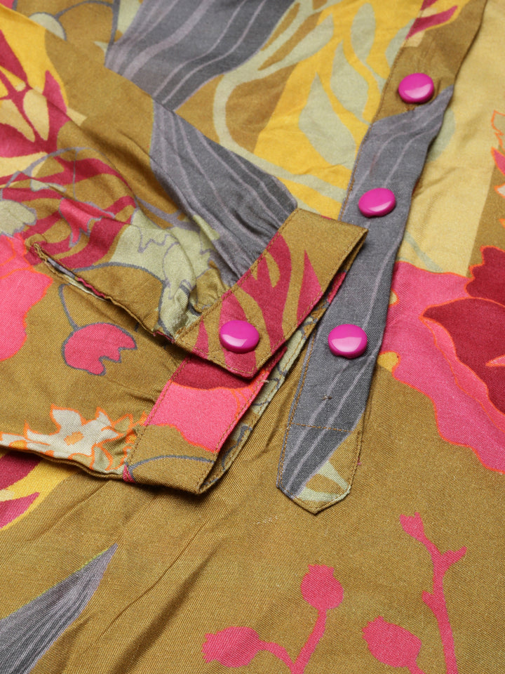 Neerus Green muslin printed kurta set - detail view 1