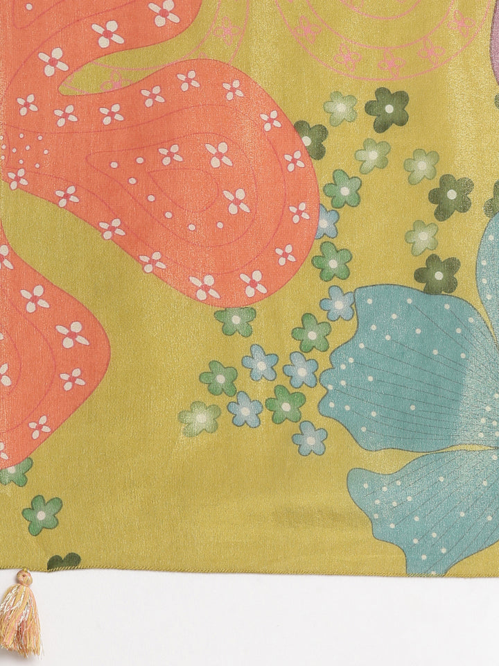 Neerus Green Embroidered Straight Kurta and Trousers With Dupatta