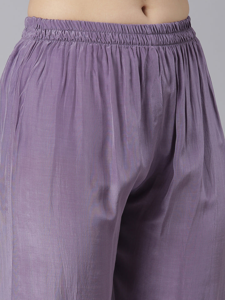 Neerus Purple printed straight kurta set with trousers - detail view 4