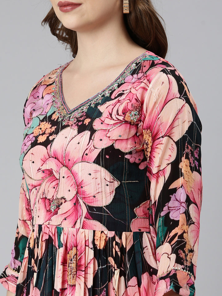 Neerus Pink printed floral suit set - detail view 4