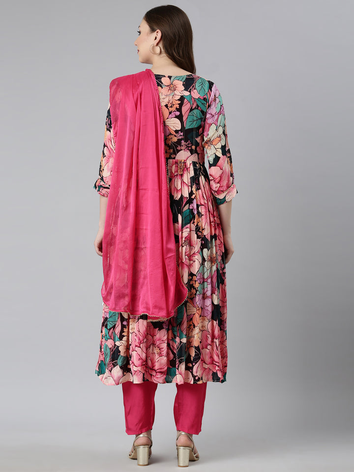 Neerus Pink printed floral suit set - side view