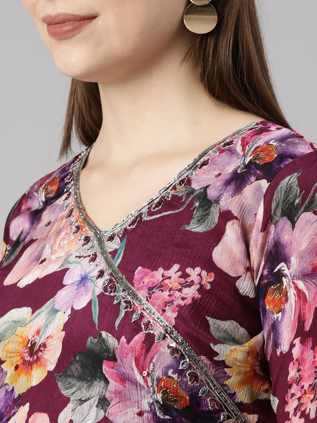 Neerus Purple printed floral suit set - detail view 4