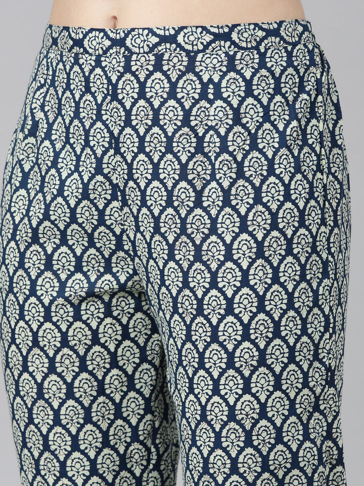 Neerus Blue printed straight kurta set with dupatta - detail view 3