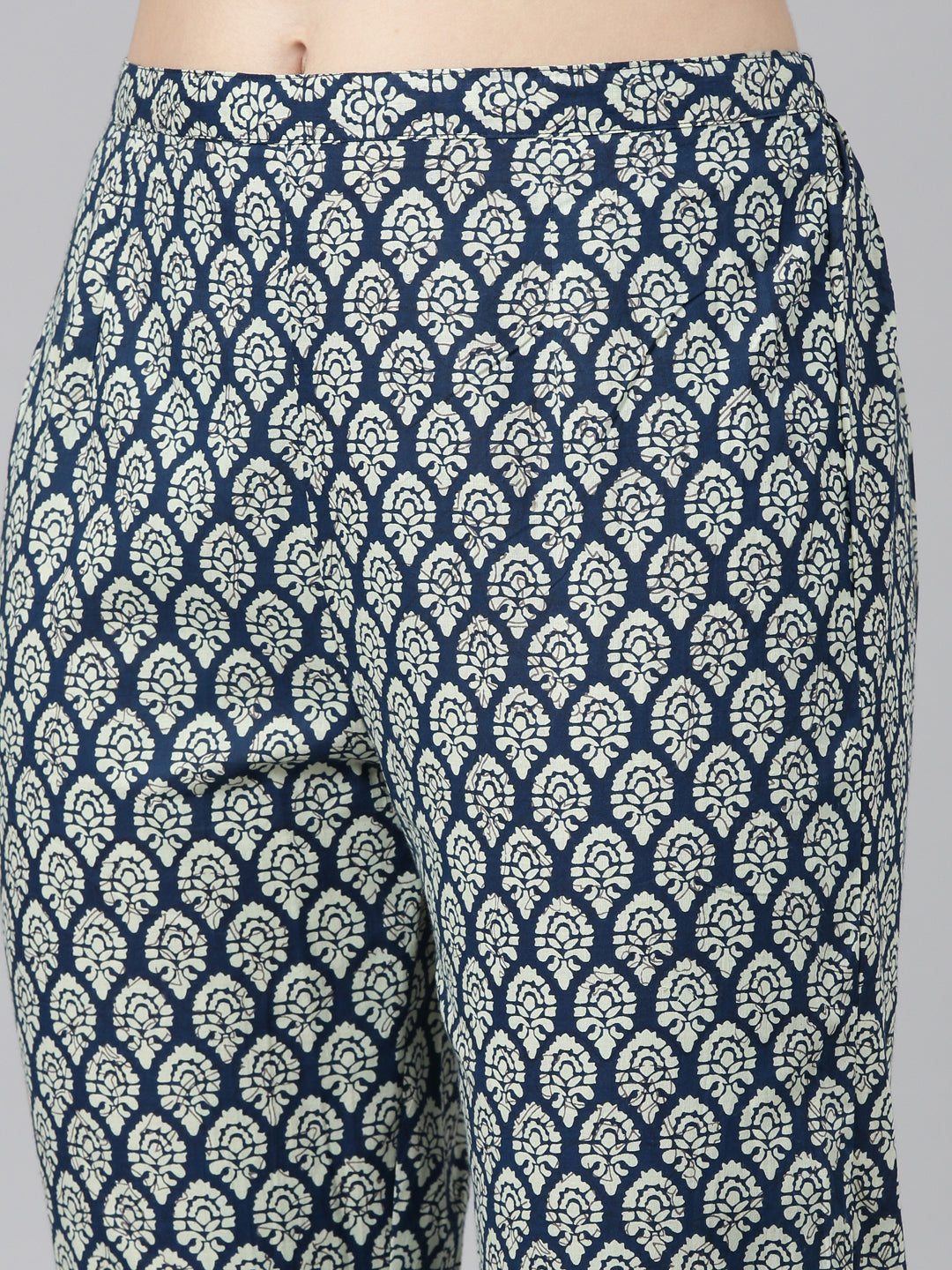 Neerus Blue Regular Straight Printed Kurta And Trousers With Dupatta