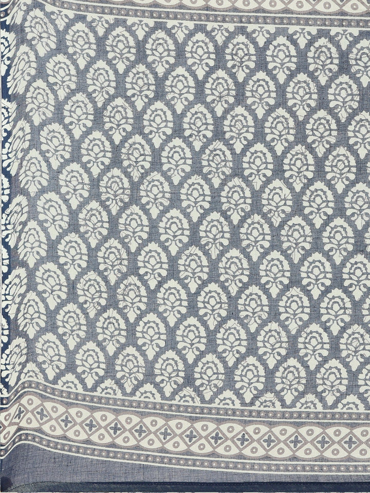 Neerus Blue printed straight kurta set with dupatta - detail view 4