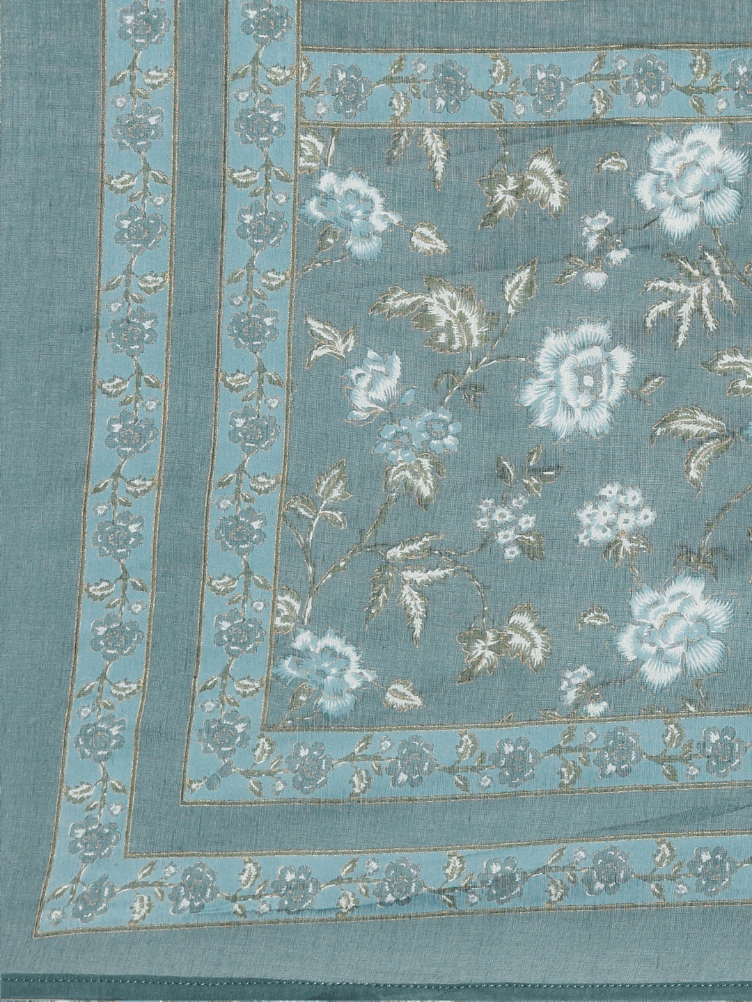 Neerus Green cotton printed kurta set with trouser and dupatta - detail view 4