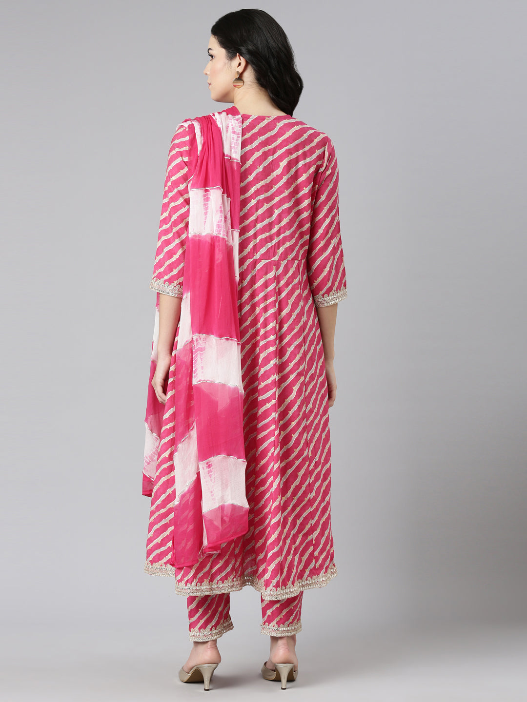Neerus Pink Regular Straight Printed Kurta And Trousers With Dupatta