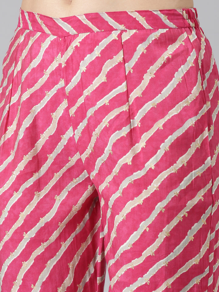 Neerus Pink Regular Straight Printed Kurta And Trousers With Dupatta