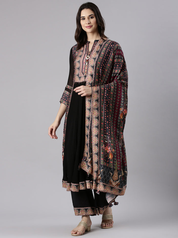 Black Georgette Anarkali Three Piece Set