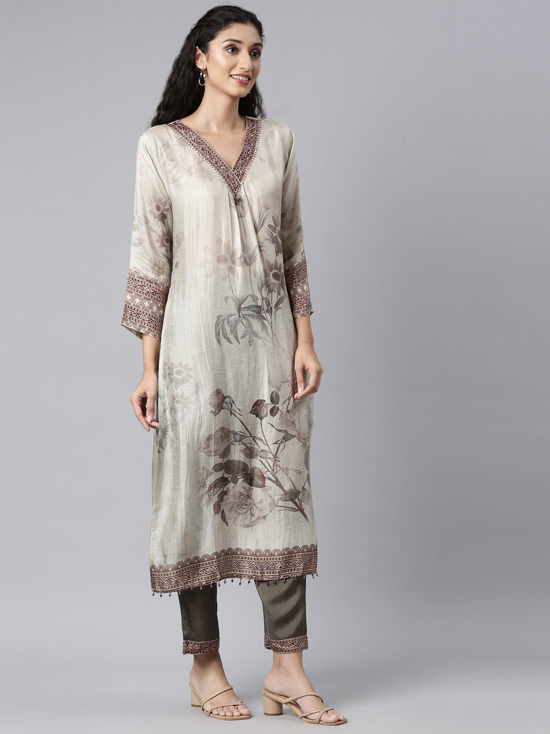Neerus Gold embellished straight suit set with dupatta - back view