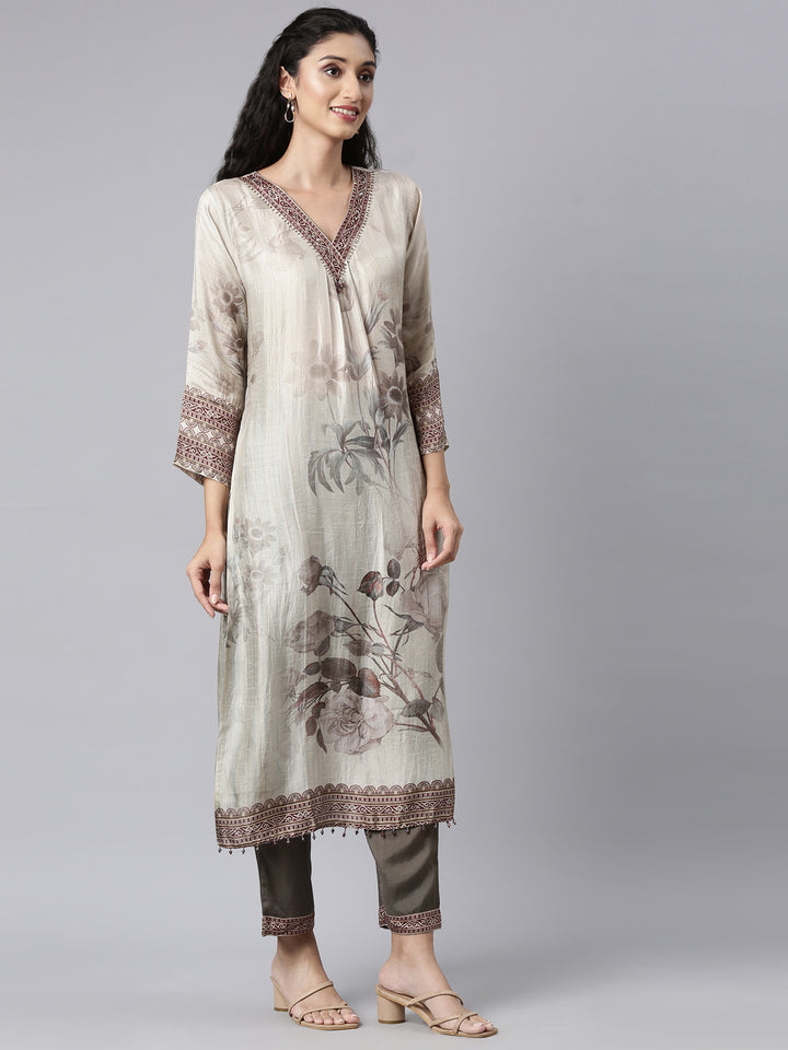 Neerus Gold embellished straight suit set with dupatta - back view