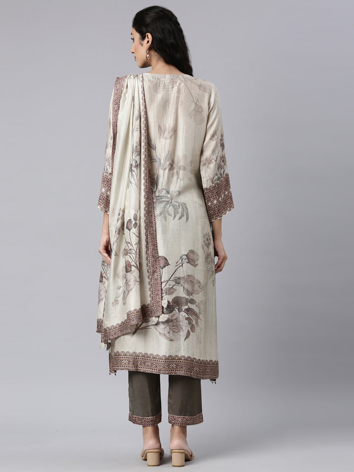 Neerus Gold embellished straight suit set with dupatta - side view