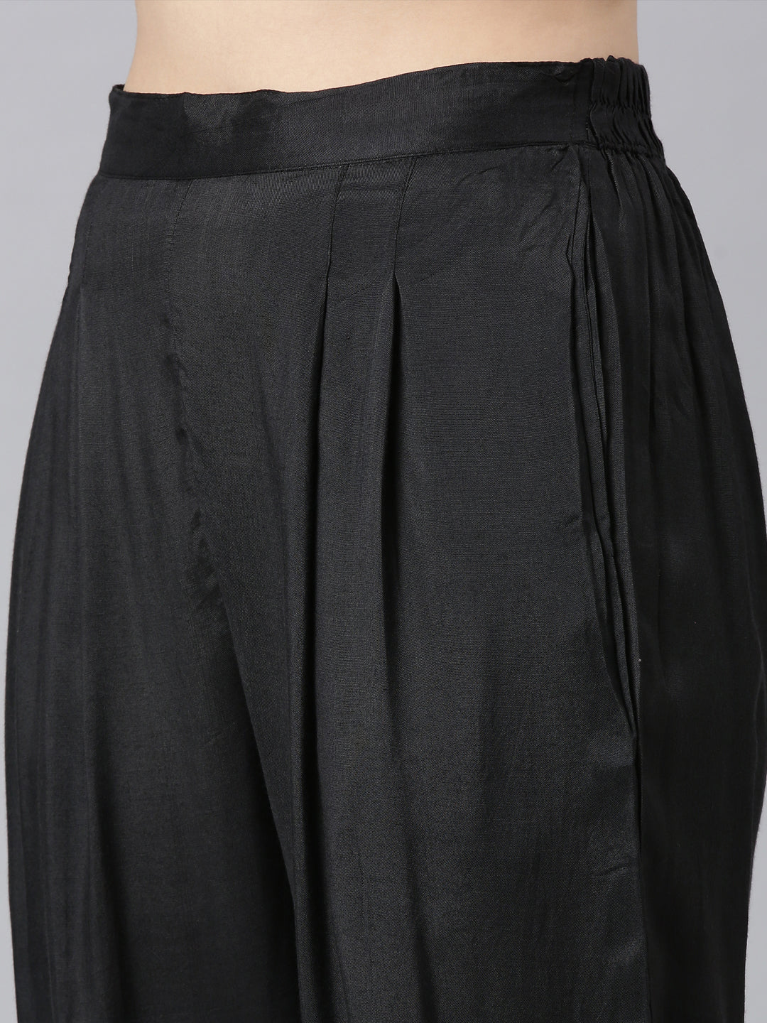 Neerus Black muslin straight suit set panelled kurta with trousers - detail view 3