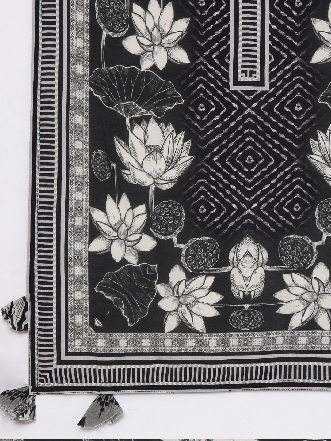 Neerus Black muslin straight suit set panelled kurta with trousers - detail view 4