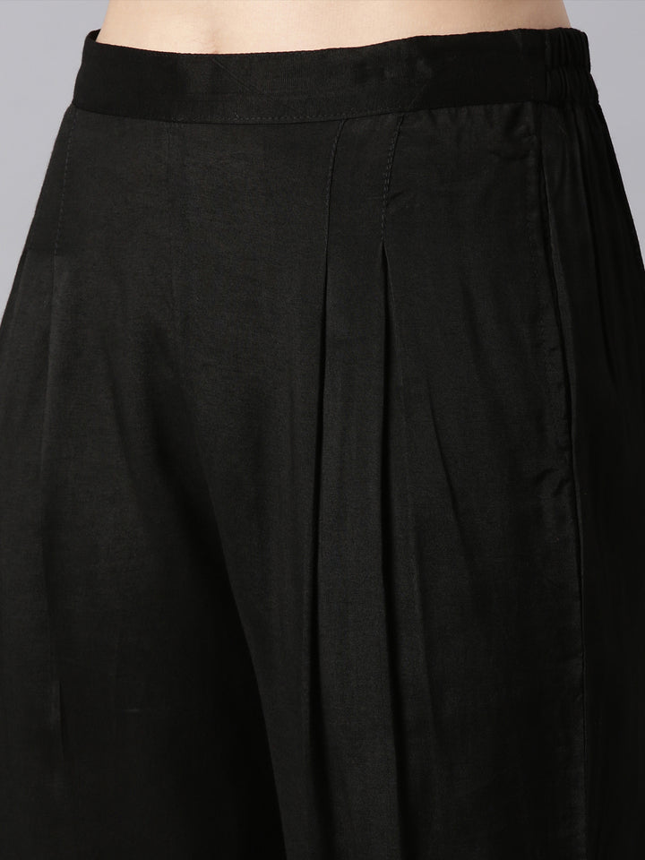 Neerus Black raw silk anarkali suit set - detail view 3