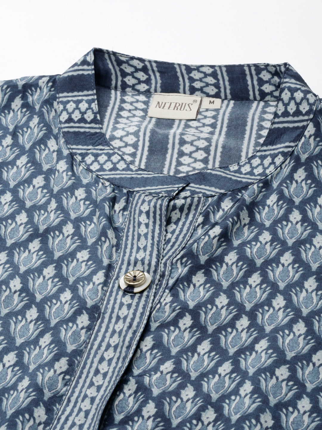 Neerus Blue crepe printed high-low kurti - detail view 1