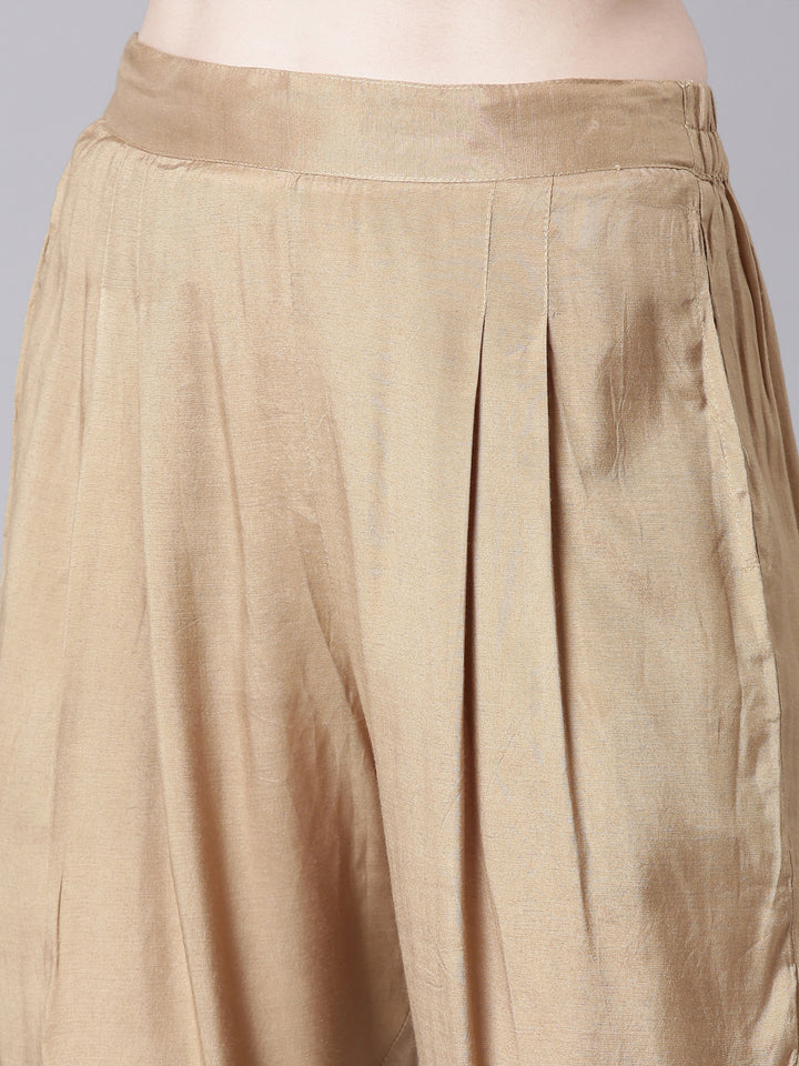 Neerus Beige Printed Straight Kurta and Trousers With Dupatta