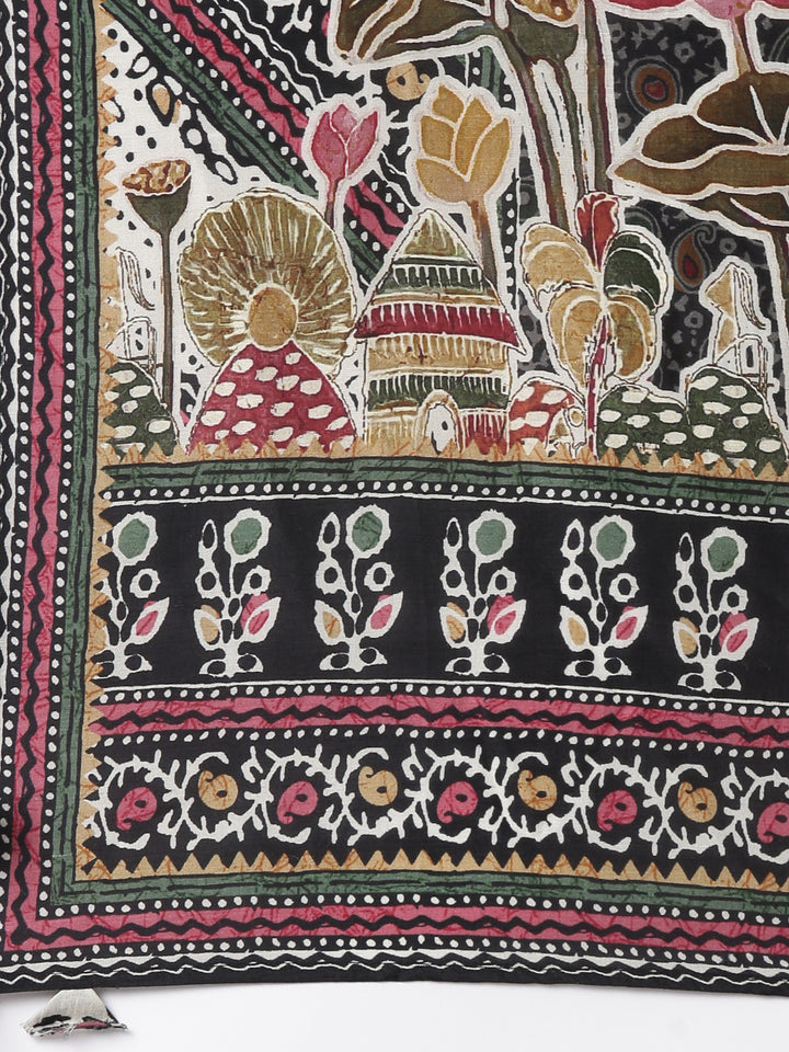 Neerus Off White Printed Straight Kurta and Trousers With Dupatta