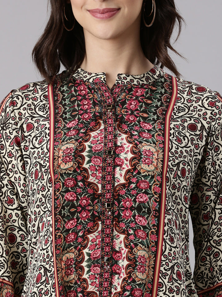 Cream Crepe Kalamkari Print Top