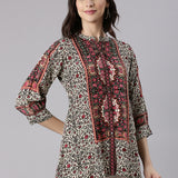 Cream Crepe Kalamkari Print Top