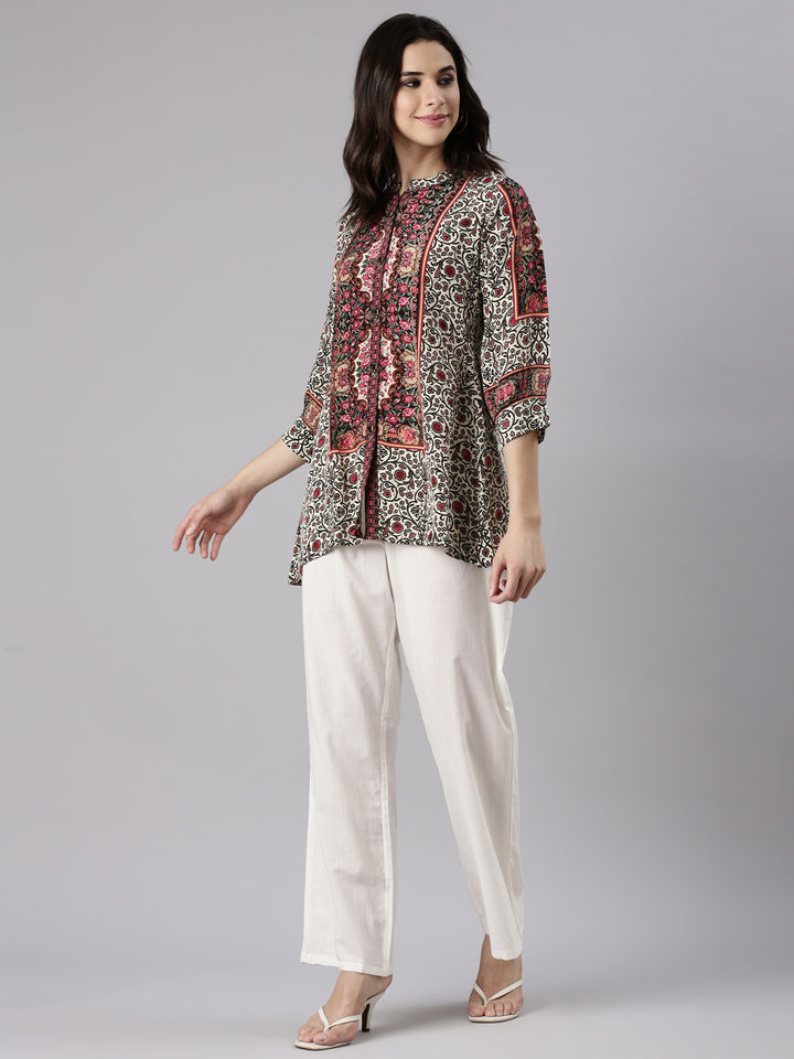 Cream Crepe Kalamkari Print Top